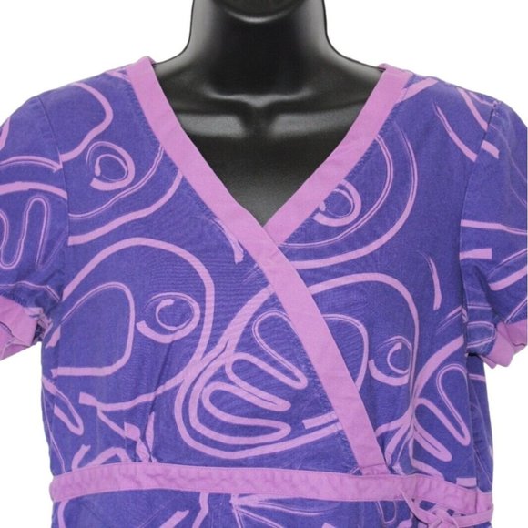 Koi Small Purple Modern Swirling Mock Wrap Kimono Style Medical Scrub Top Nurse - Picture 6 of 11